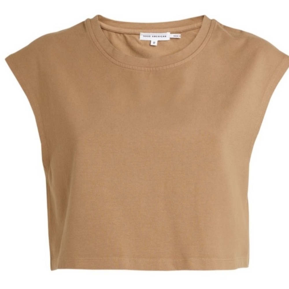 Good American Cropped T-Shirt Women Size 3XL (6)Putty Over Shoulder Top NWT